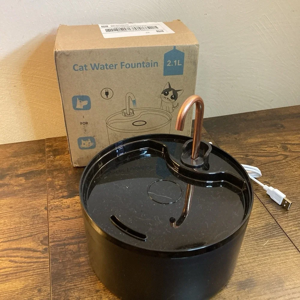 Cat Water Fountain 2.1L Black Plastic Quiet Flow